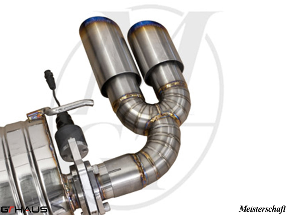 Premium exhaust system for Audi TT MK II 2.0T featuring dual polished tips and electronic valve control for enhanced performance.