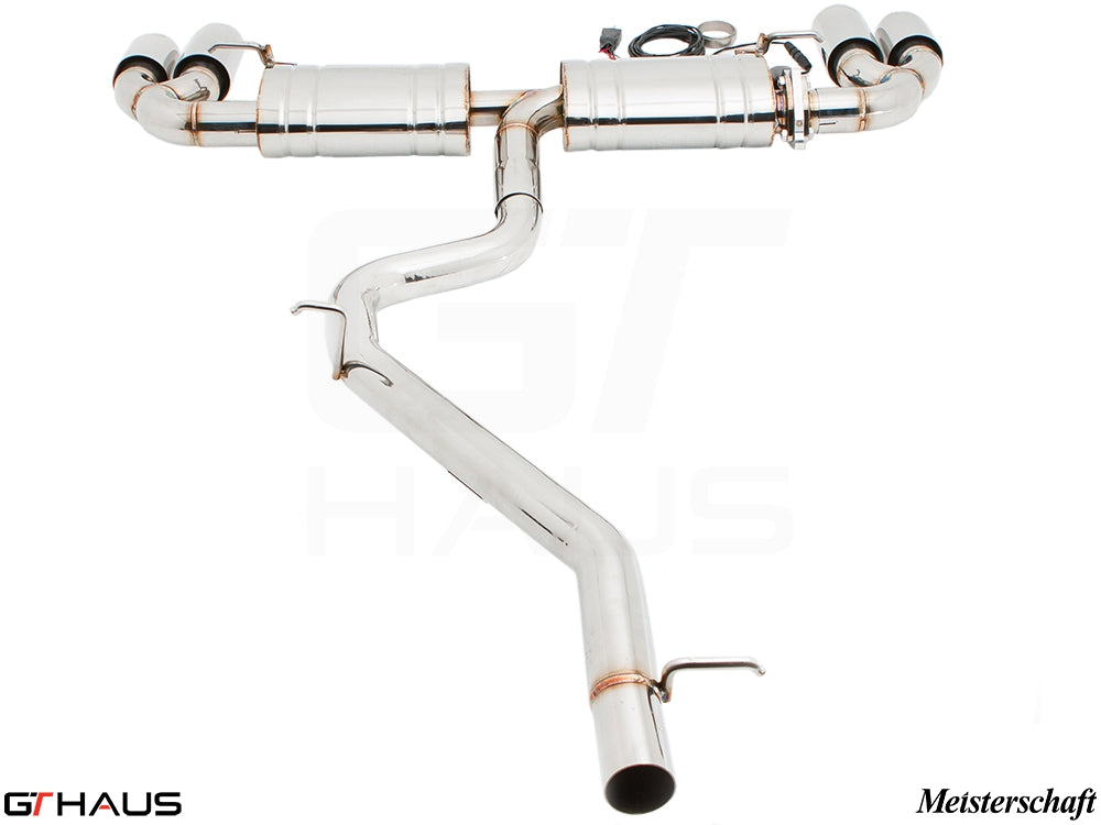 Premium performance exhaust system for Audi TT MK II 3.2L Quattro V6, featuring stainless steel construction and electronic valve control.