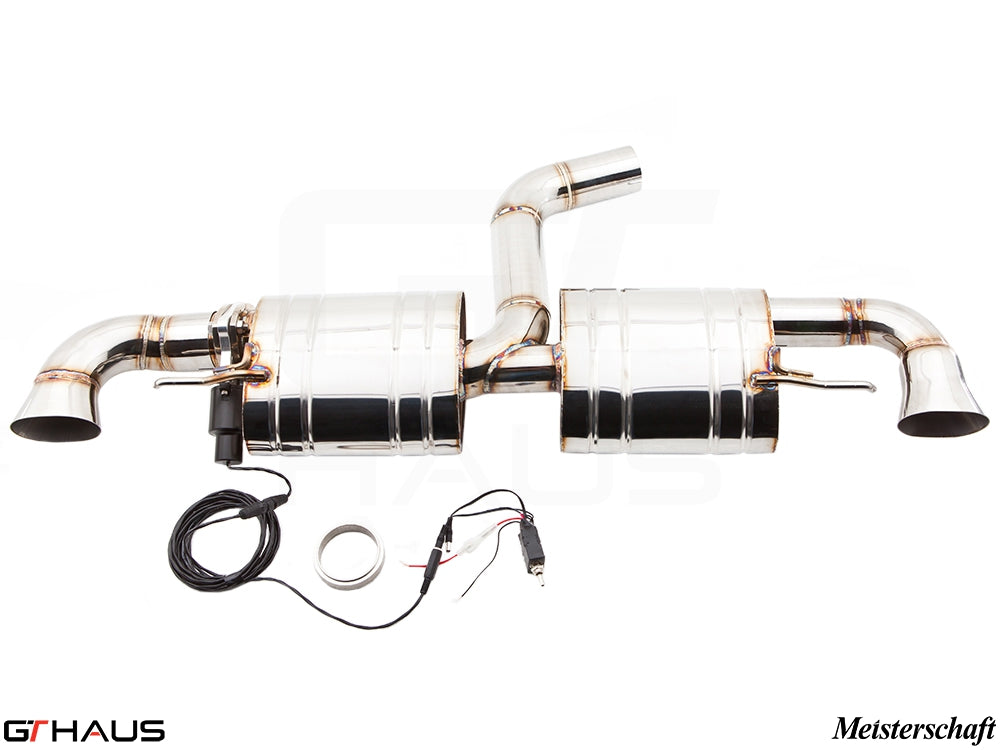 Premium Meisterschaft exhaust system for Audi TT MK II TTRS, featuring stainless steel construction and electronic valve control.