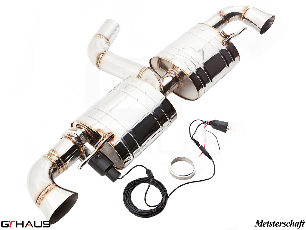 Premium performance exhaust system for Audi TT MK II TTRS, featuring stainless steel construction and electronic valve control.