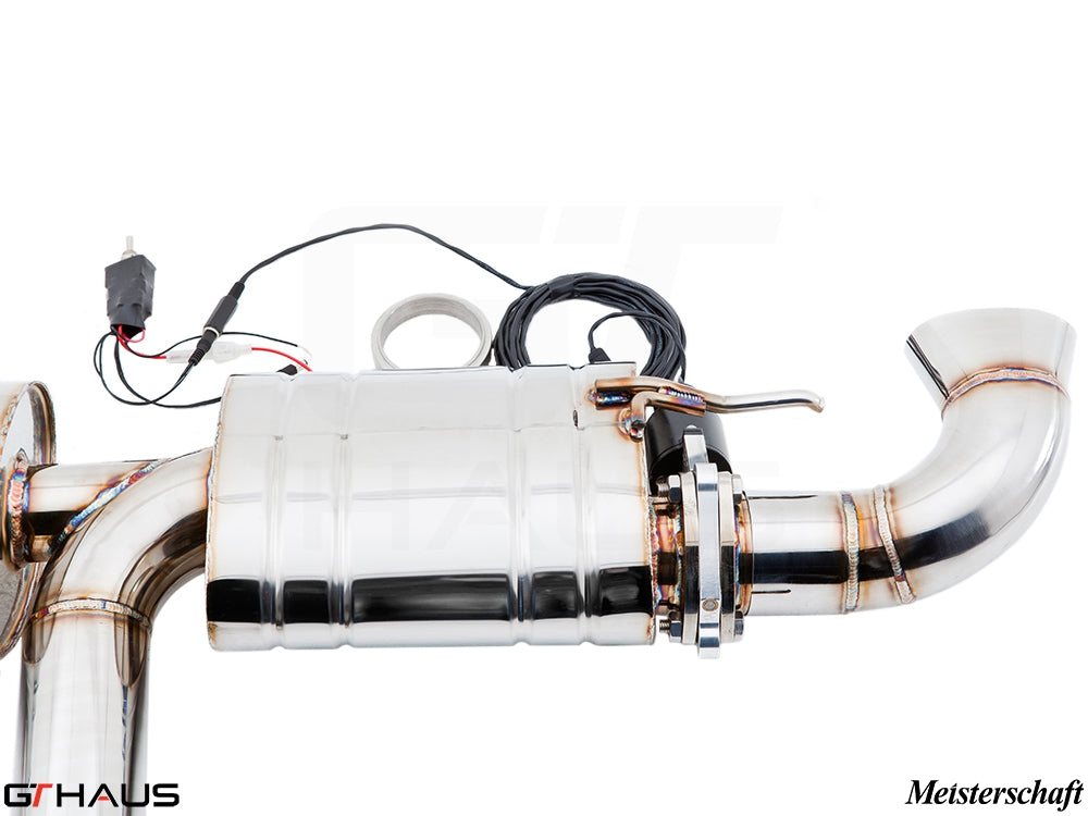 Premium Meisterschaft exhaust system for Audi TT MK II TTRS, featuring stainless steel construction and electronic valve control.