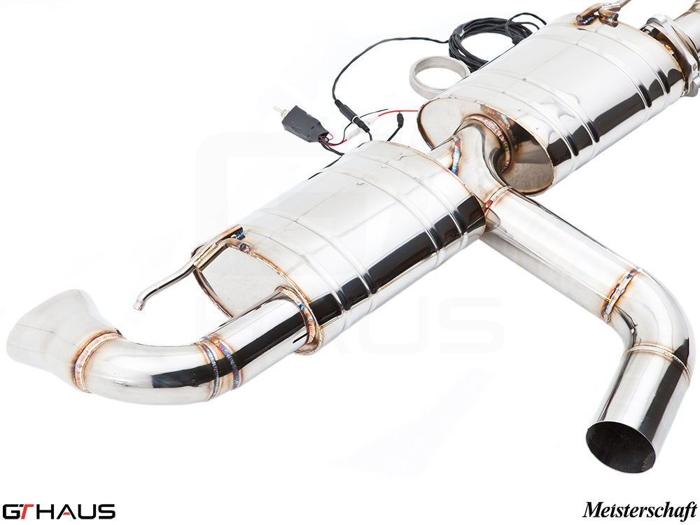 Premium performance exhaust system for Audi TT MK II TTRS, featuring stainless steel construction and electronic valve control.