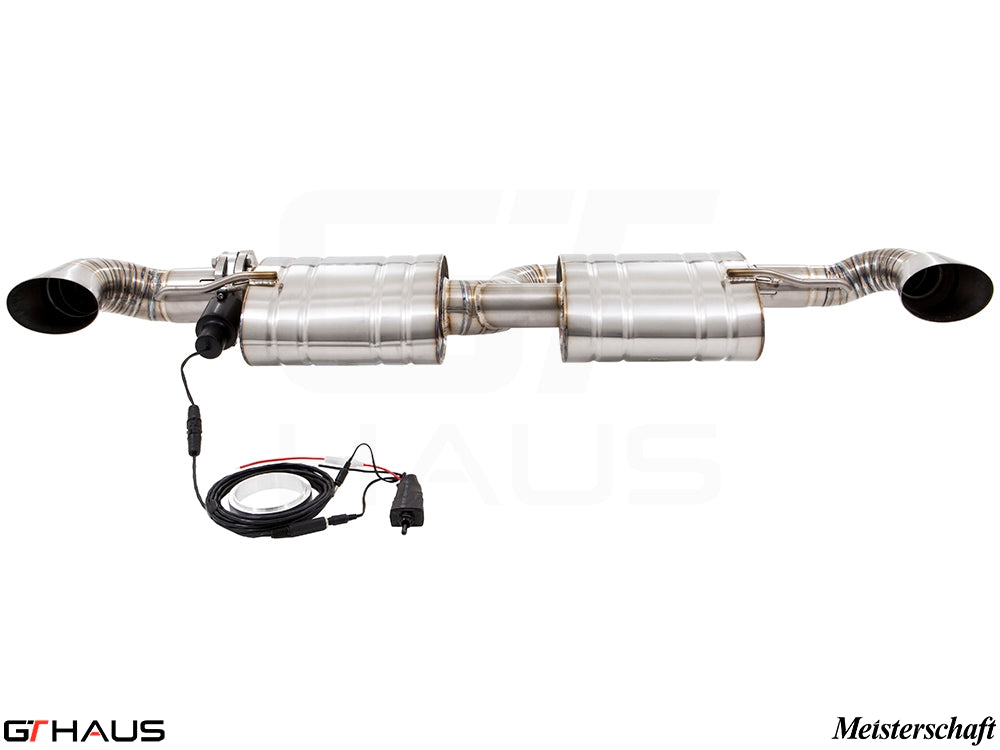 Premium exhaust system for Audi TT MK II TTRS featuring I-5 turbo, stainless steel construction, and electronic valve control.