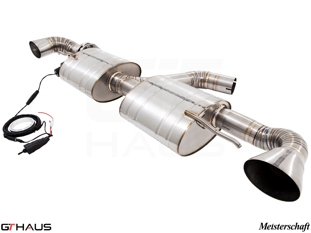 Premium performance exhaust system for Audi TT MK II TTRS, featuring stainless steel construction and electronic valve control.