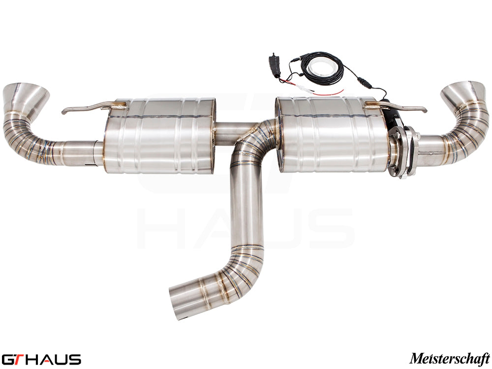 Premium performance exhaust system for Audi TT MK II TTRS, featuring stainless steel construction and electronic valve control.
