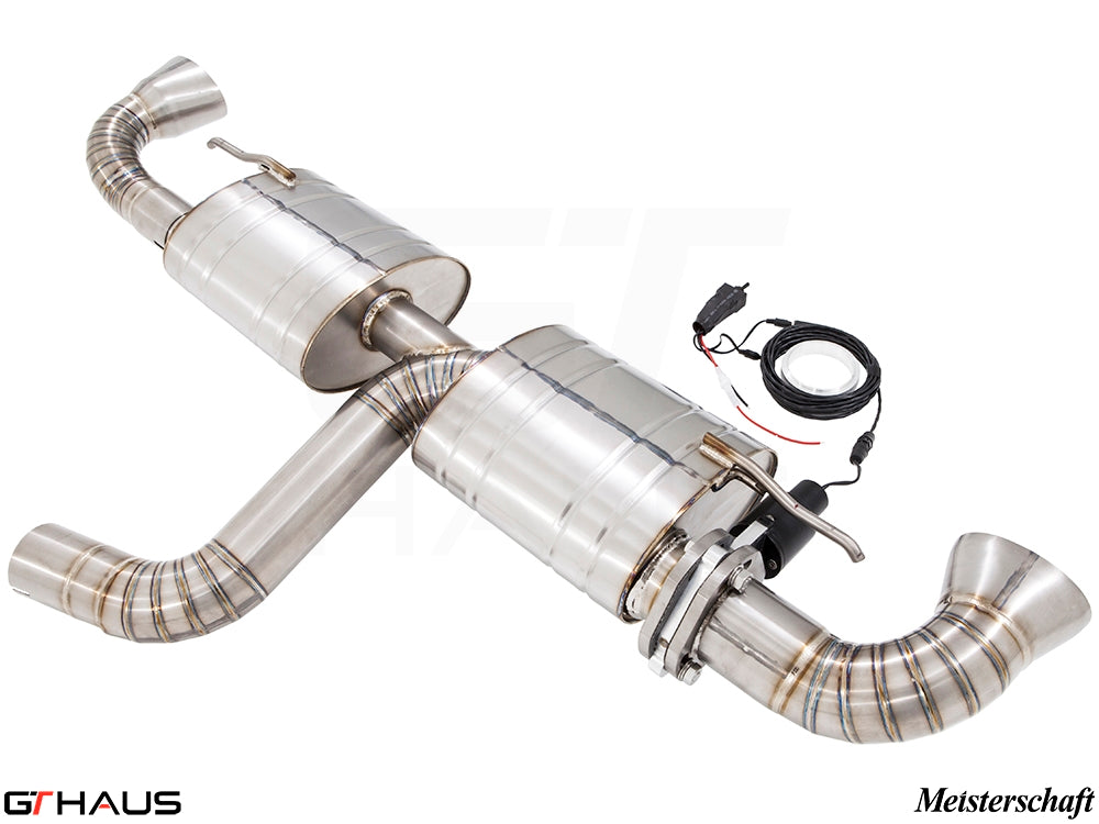 Premium performance exhaust system for Audi TT MK II TTRS, featuring stainless steel construction and electronic valve control.