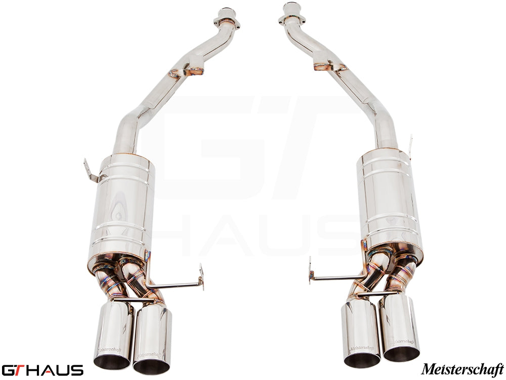 Premium exhaust system for BMW E36/7, E36/8 Z3M 3.2L, featuring polished stainless steel and dual tips.