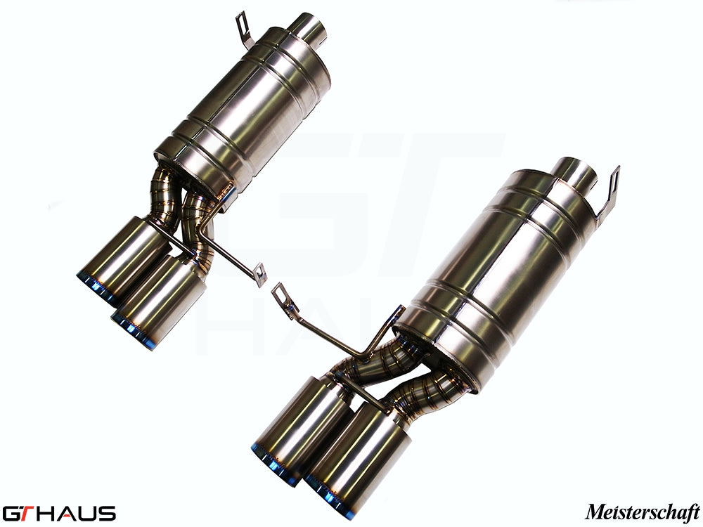 Premium performance exhaust system for BMW E36/7, E36/8 Z3M, featuring stainless steel construction and quad tips.