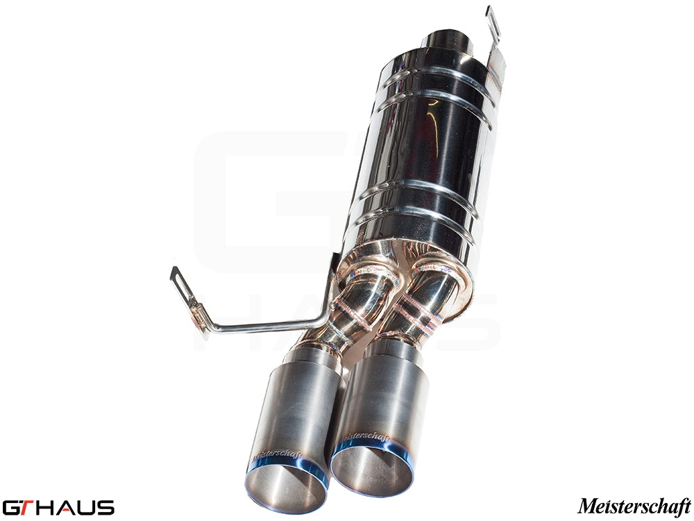Premium exhaust system for BMW E36/7, E36/8 Z3M 3.2L, featuring polished stainless steel and dual tips.