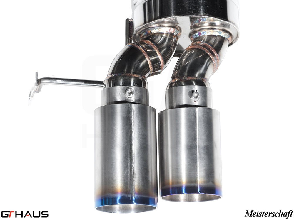 Premium exhaust system for BMW E36/7, E36/8 Z3M featuring dual polished tips and high-quality stainless steel construction.