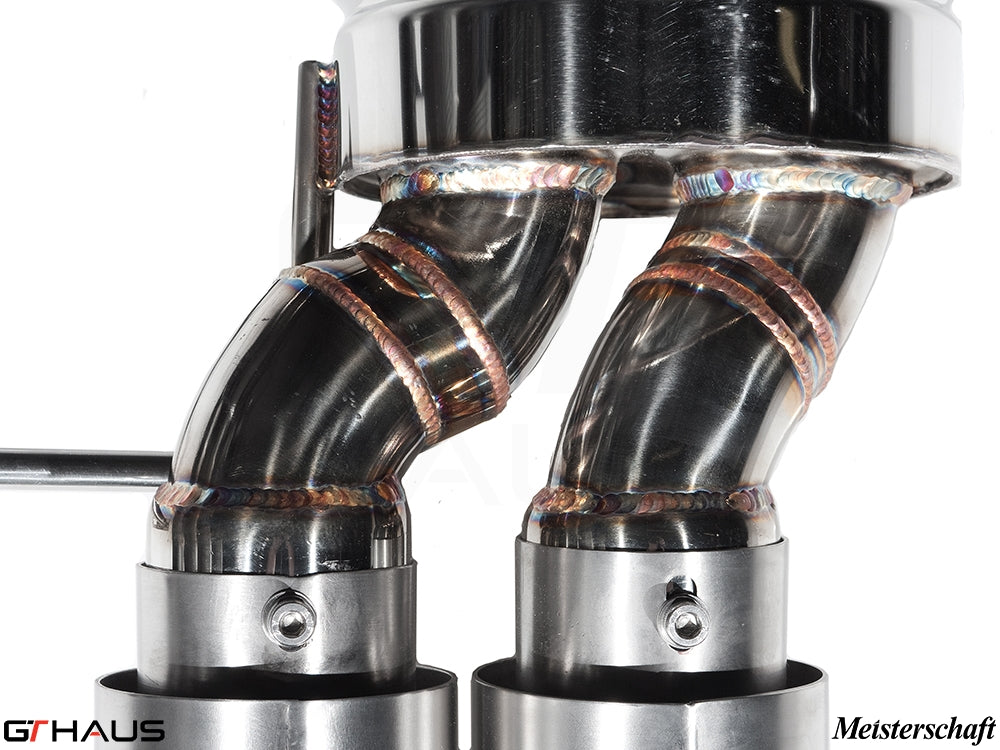 Premium stainless steel exhaust system for BMW E36/7, E36/8 Z3M, showcasing precision welding and design.