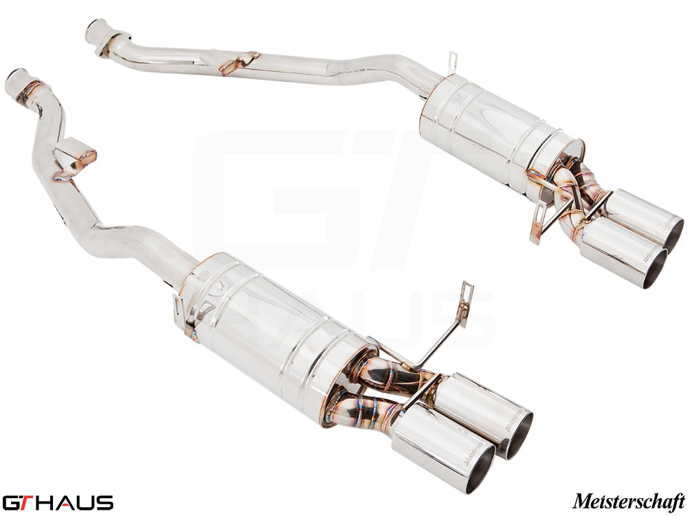 Premium exhaust system for BMW E36/7, E36/8 Z3M featuring polished stainless steel and dual tips for enhanced performance.