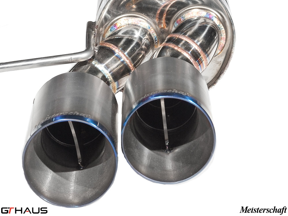 Premium Meisterschaft exhaust tips for BMW E36/7, E36/8 Z3M, featuring polished stainless steel design.