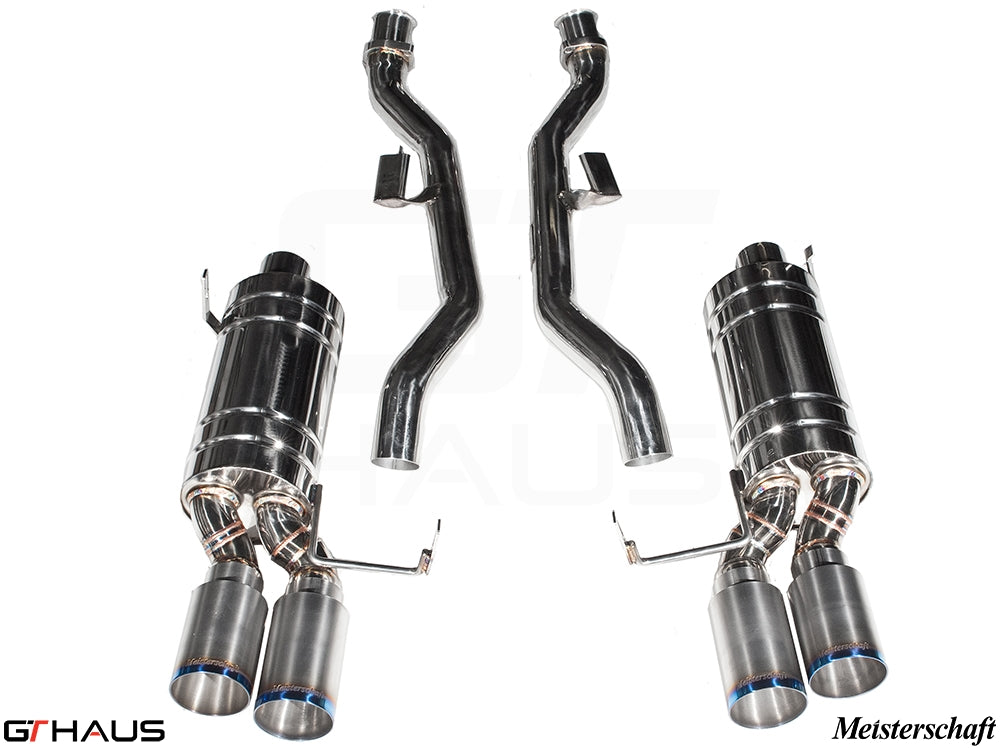 Premium exhaust system for BMW E36/7, E36/8 Z3M 3.2L, featuring stainless steel construction and dual tips.