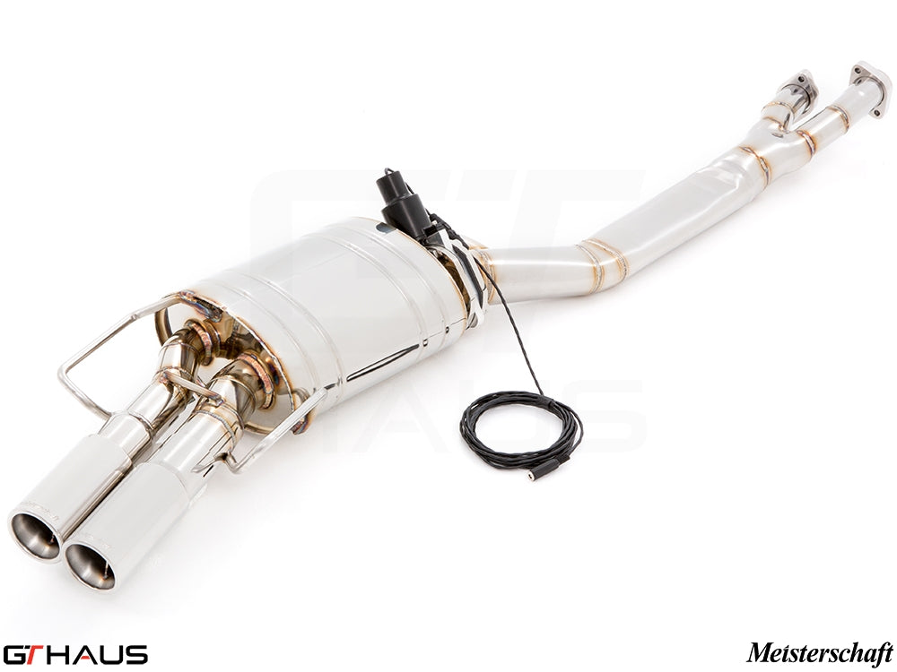 Premium exhaust system for BMW E36 M3 3.0L/3.2L Coupe/Cabrio, featuring electronic valve control and stainless steel construction.