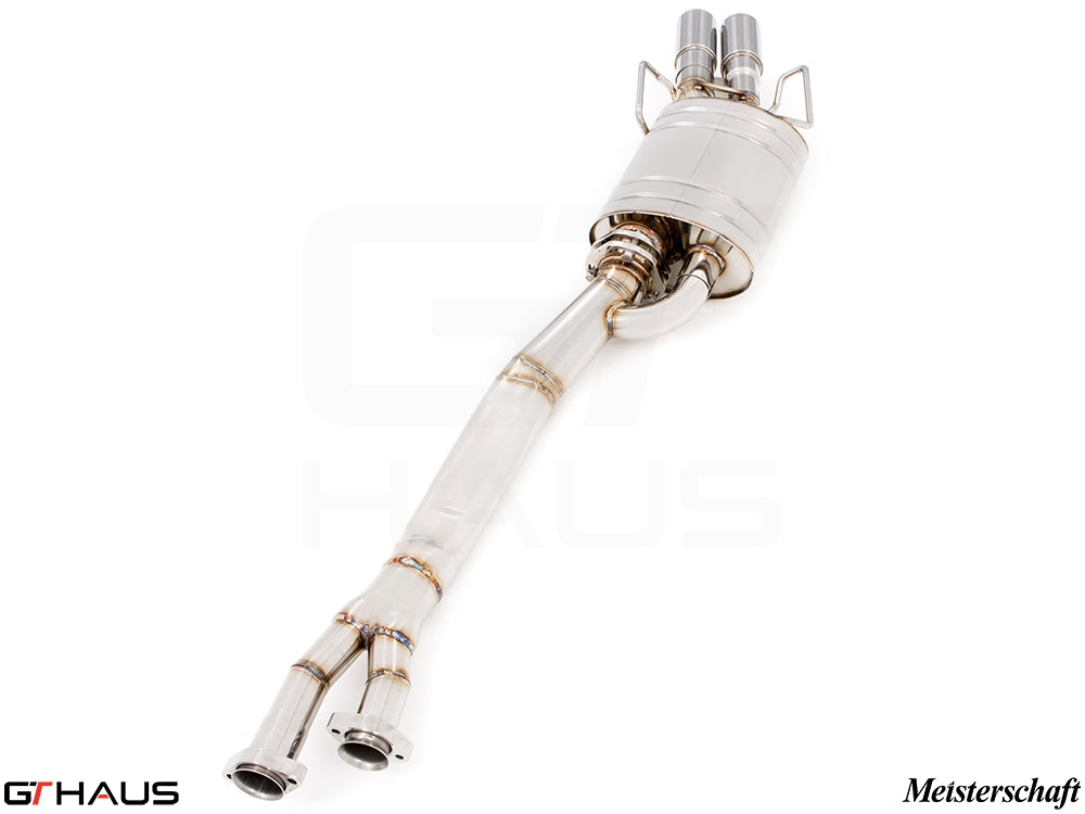 Premium exhaust system for BMW E36 M3 3.0L/3.2L Coupe/Cabrio, featuring stainless steel construction and dual tips.
