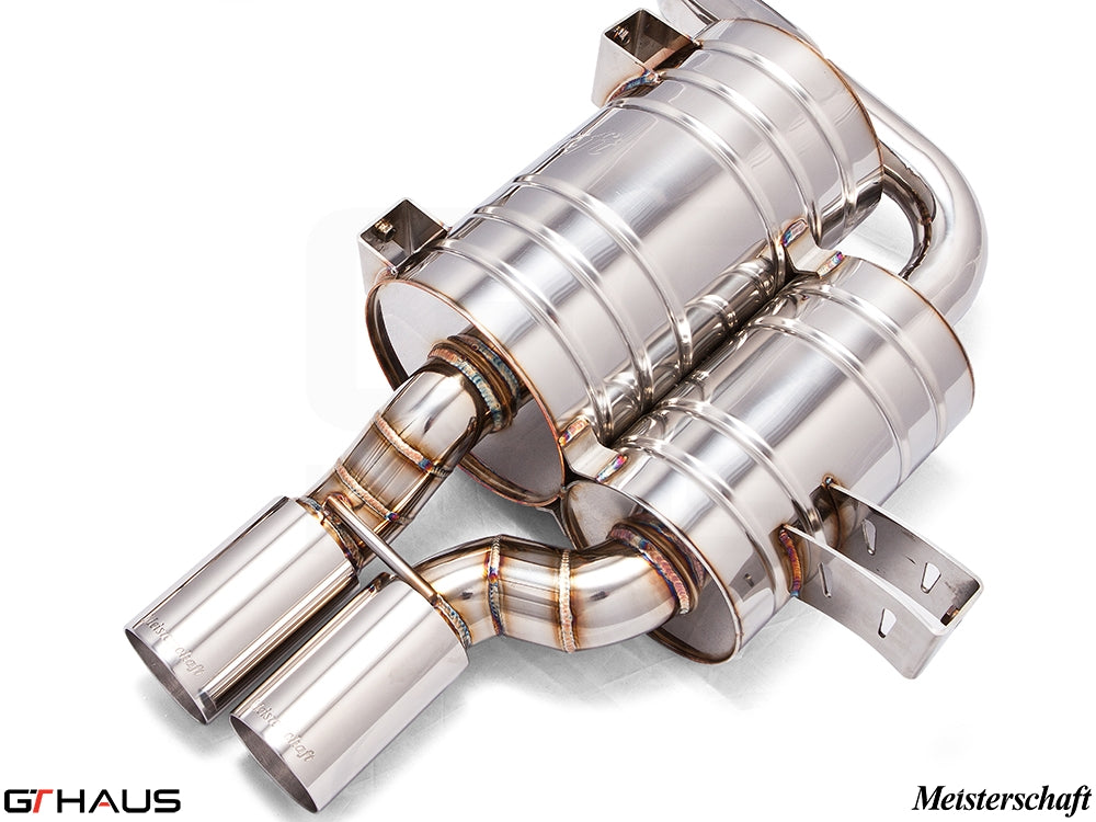 Premium performance exhaust system for BMW E39 M5 V8 Sport Sedan, featuring stainless steel construction and dual tips.