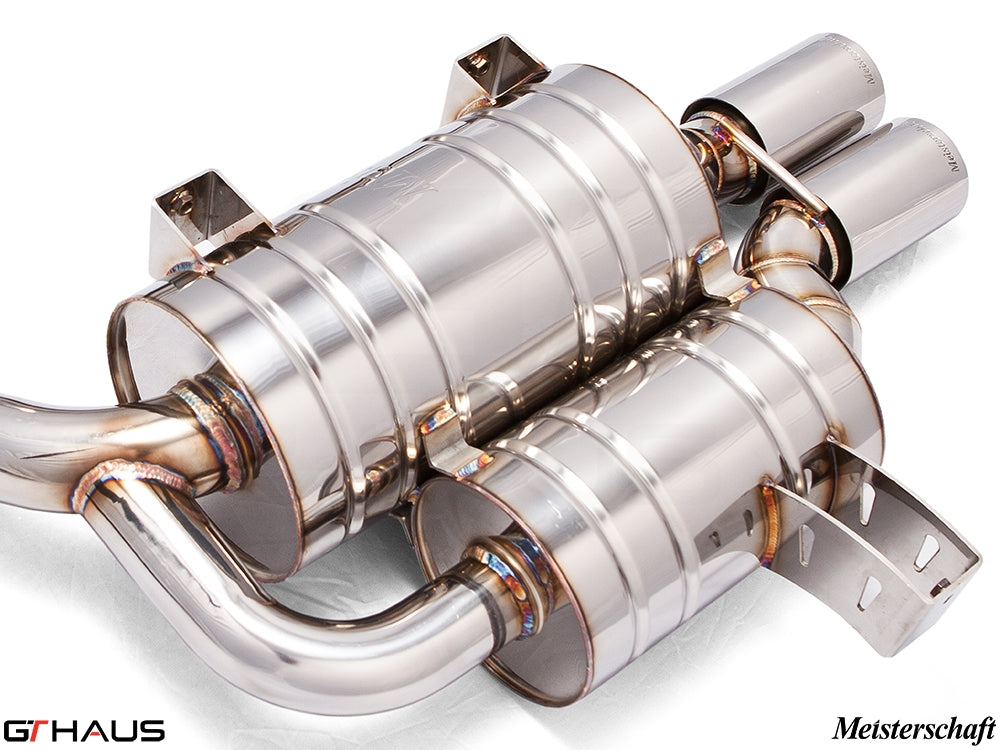 Premium stainless steel exhaust system for BMW E39 M5 V8 Sport Sedan, featuring dual tips and precision craftsmanship.