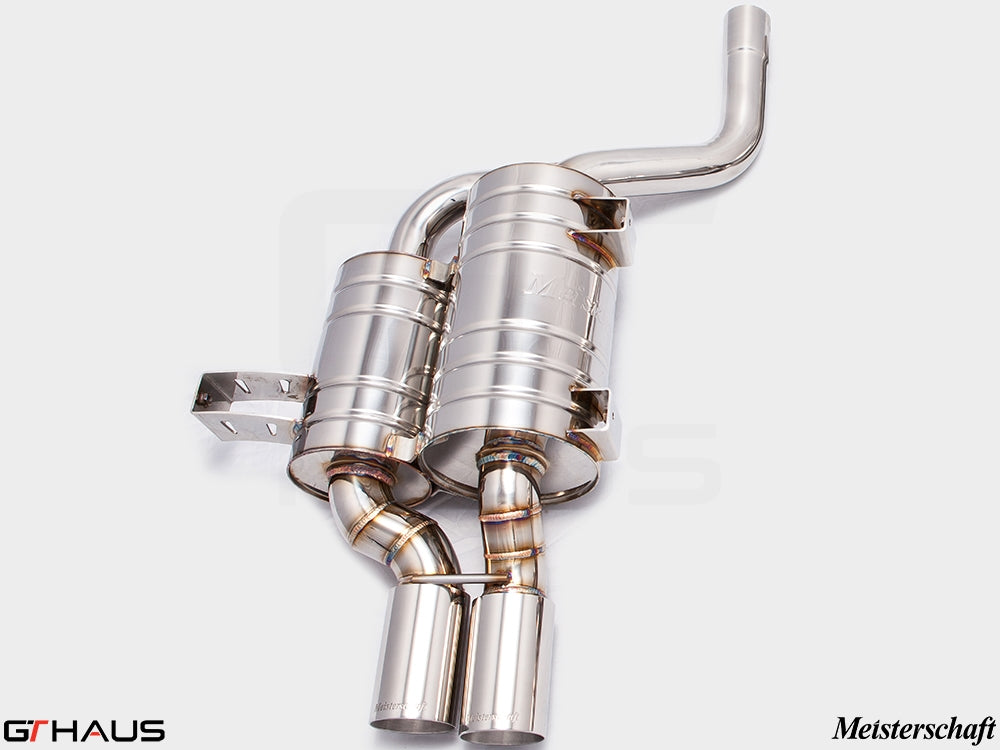 Premium exhaust system for BMW E39 M5 V8 Sport Sedan, featuring stainless steel construction and dual tips.