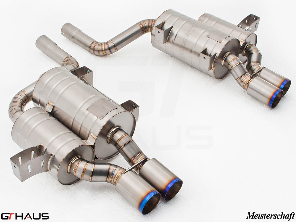 Premium exhaust system for BMW E39 M5 V8, featuring stainless steel construction and dual tips for enhanced performance.