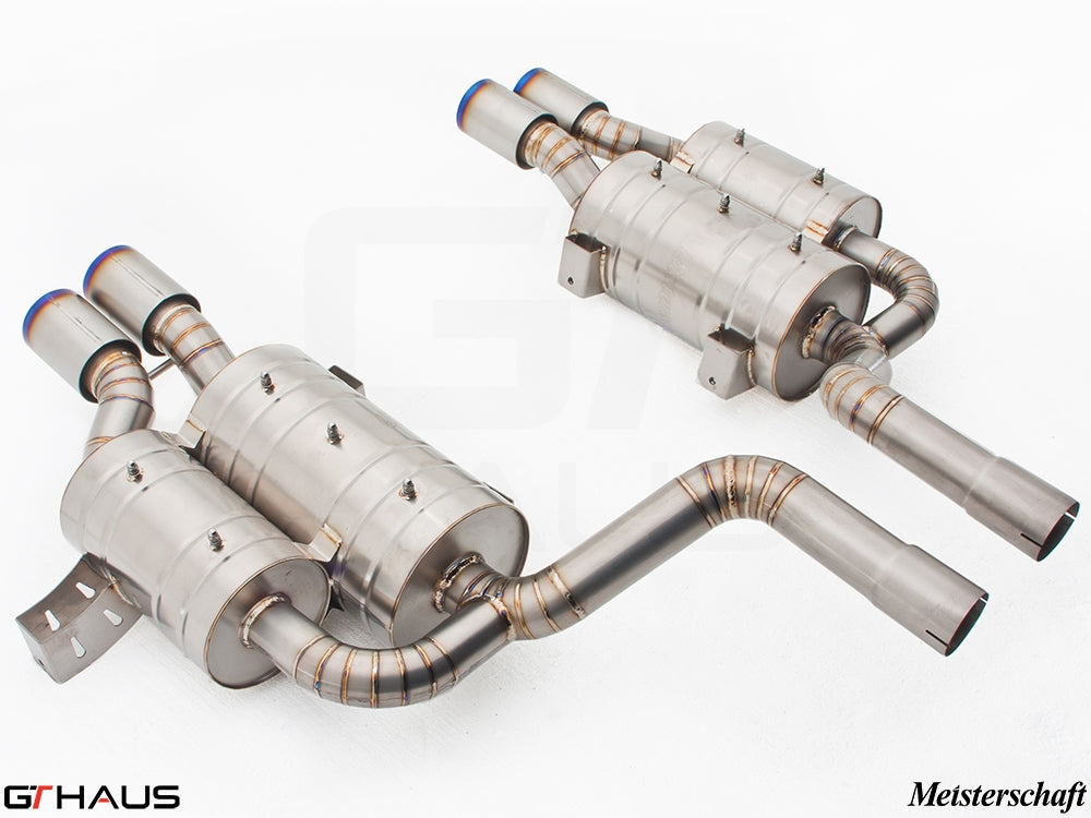 Premium exhaust system for BMW E39 M5 V8 Sport Sedan, featuring stainless steel construction and dual tips.