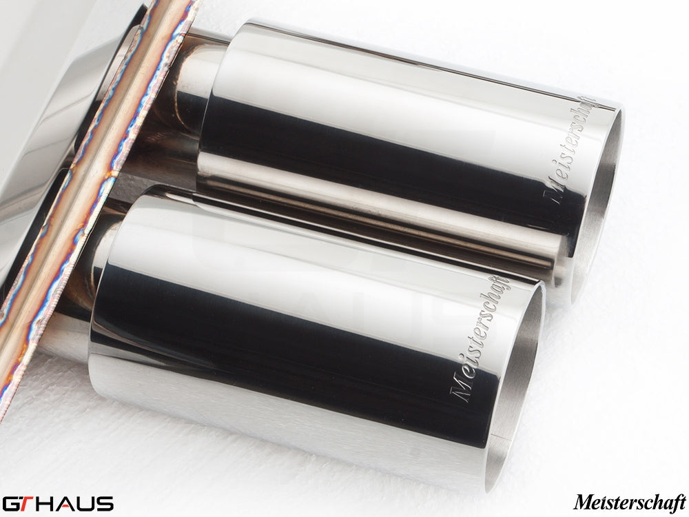 Premium stainless steel exhaust tips for BMW E46 M3 3.2L, designed for enhanced performance and style.