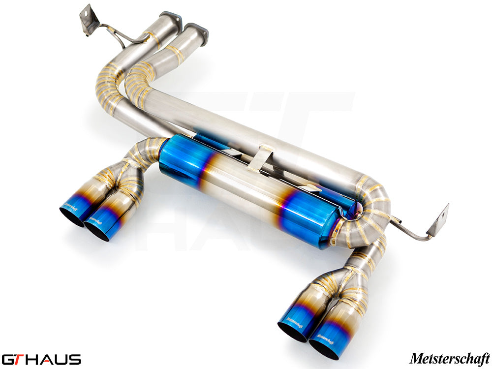 Premium Meisterschaft exhaust system for BMW E46 M3 3.2L, featuring stainless steel and titanium construction.