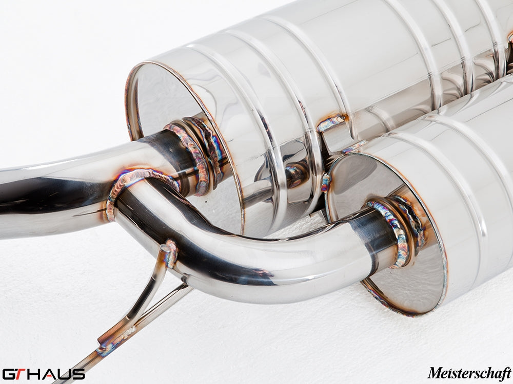 Premium stainless steel exhaust system for BMW E60/61 5 Series, showcasing precision welding and design.