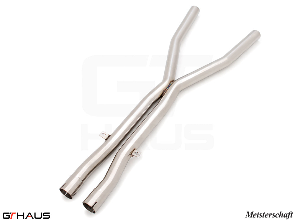 Premium stainless steel X-Pipes for BMW E60 M5 Sedan 2006-2010, designed to replace the resonator for enhanced performance.