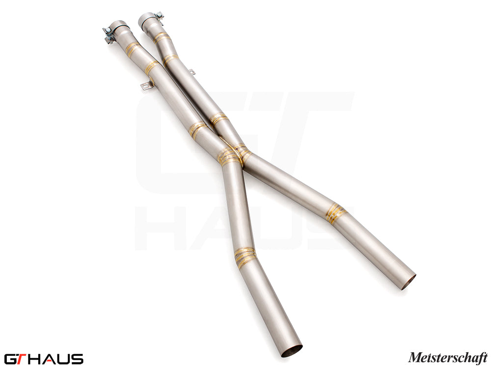 Premium stainless steel X-pipes for BMW E60 M5, designed to replace the resonator for enhanced performance and sound.