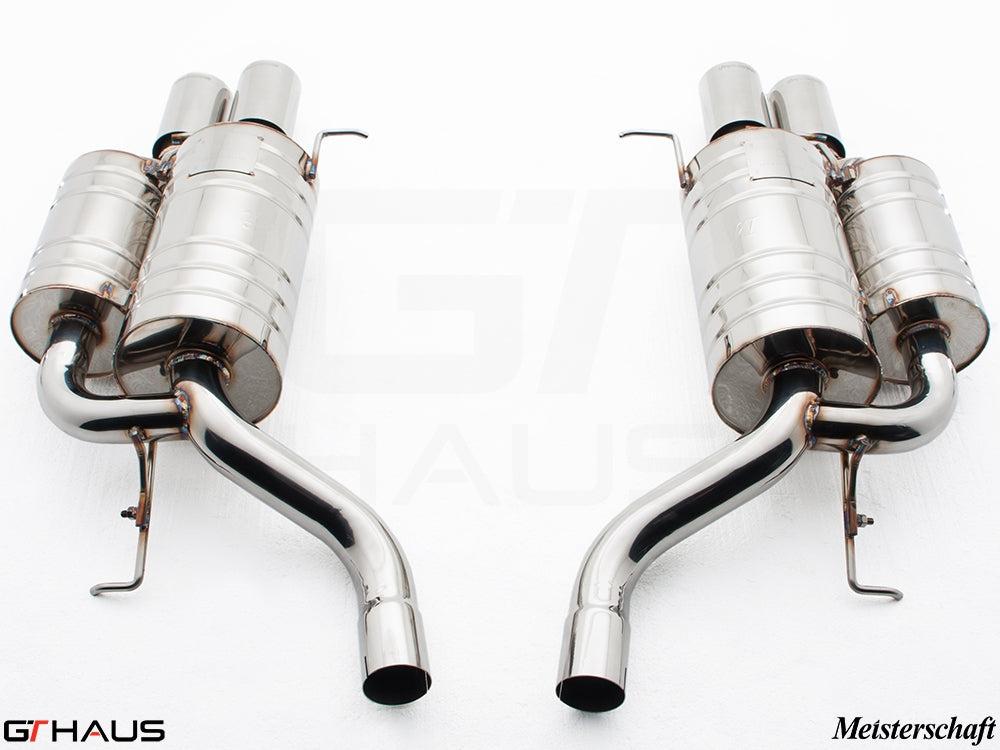 Premium exhaust system for BMW E60 M5 Sedan V10, featuring stainless steel construction and dual tips for enhanced performance.