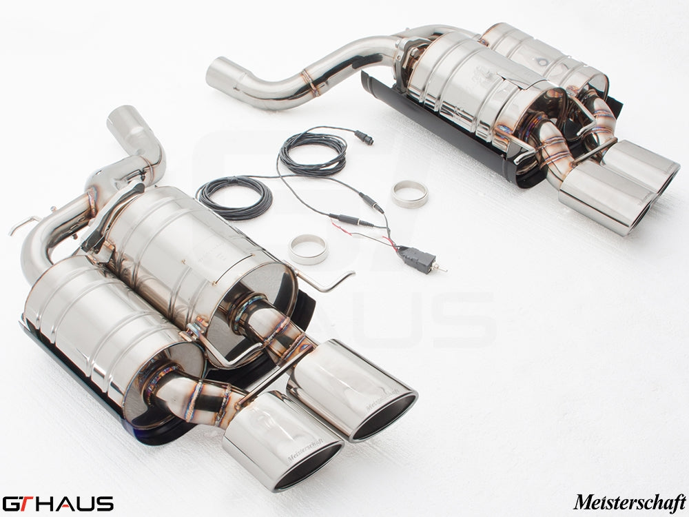 Premium performance exhaust system for BMW E60 M5 Sedan V10, featuring stainless steel construction and electronic valve control.