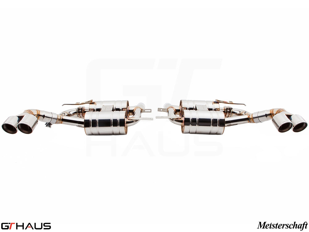 Premium exhaust system for BMW E70 X5 SAV 4.8i, featuring stainless steel construction and dual tips.