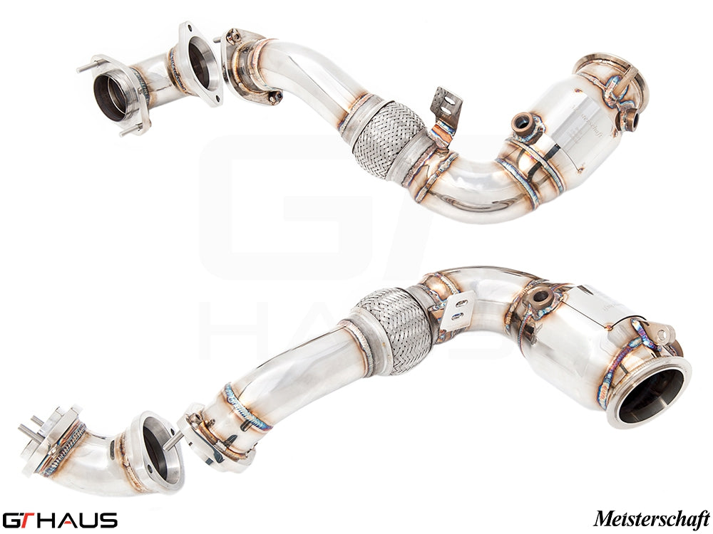 BMW E70 X5 SAV 2007-2013 down pipe with 400CEL sport cats, designed for X5M S63 and X5 5.0i models. Premium stainless steel construction.