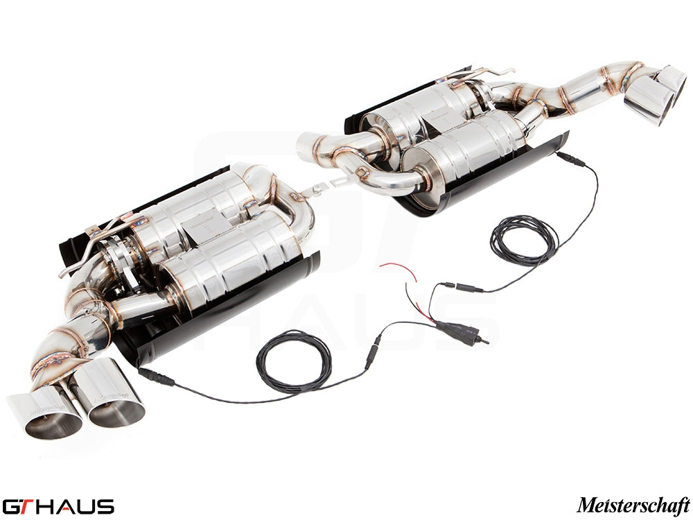 Premium performance exhaust system for BMW E70 X5 5.0i, featuring stainless steel construction and electronic valve control.