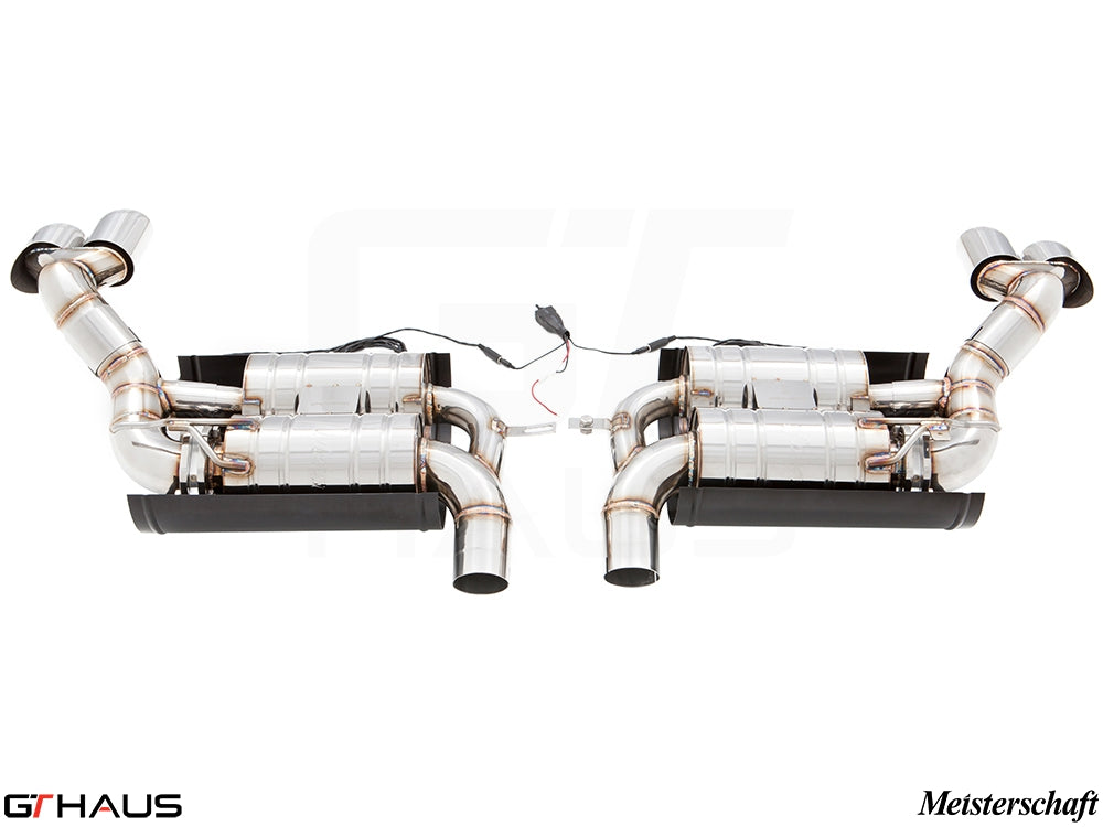 Premium Meisterschaft exhaust system for BMW E70 X5 5.0i, featuring dual tips and electronic valve control.