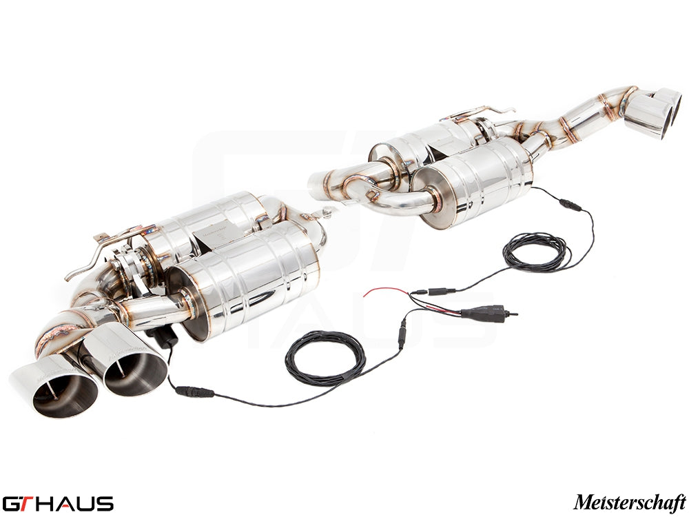 Premium performance exhaust system for BMW E70 X5 5.0i, featuring stainless steel construction and electronic valve control.