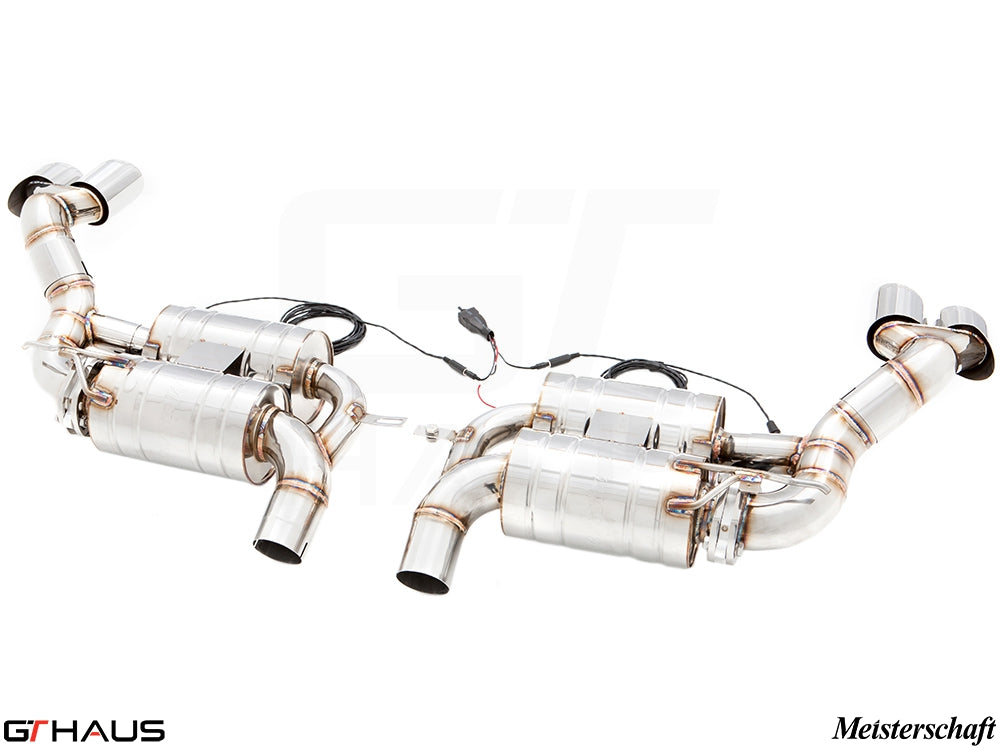 Premium stainless steel exhaust system for BMW E70 X5 5.0i, featuring dual tips and electronic valve control.