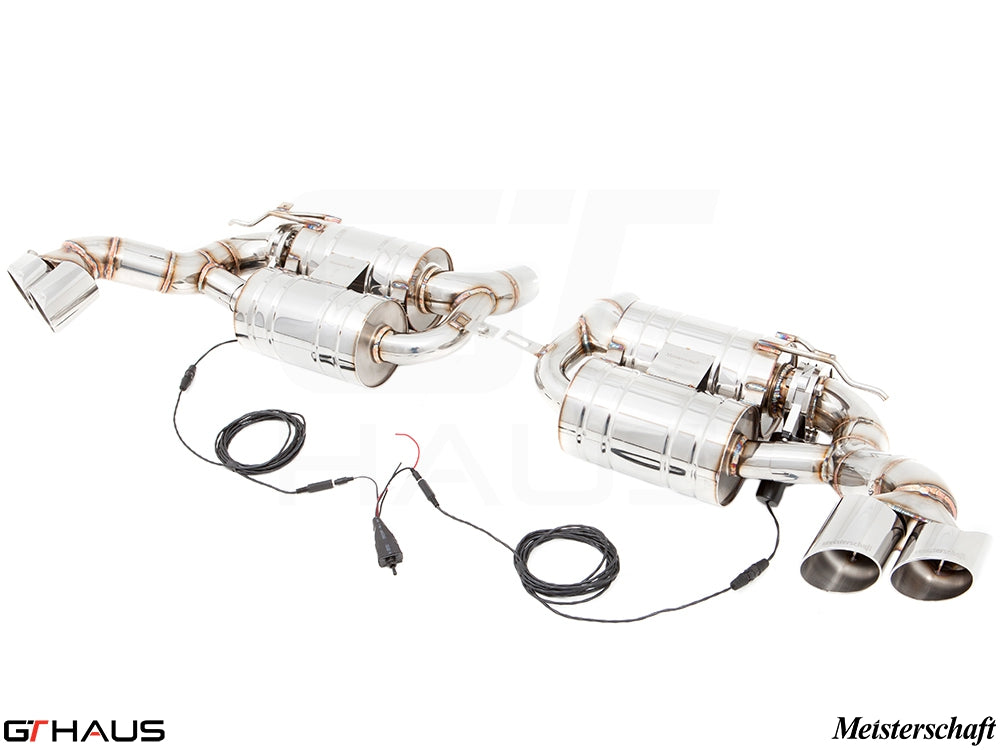 Premium performance exhaust system for BMW E70 X5 5.0i, featuring stainless steel construction and electronic valve control.