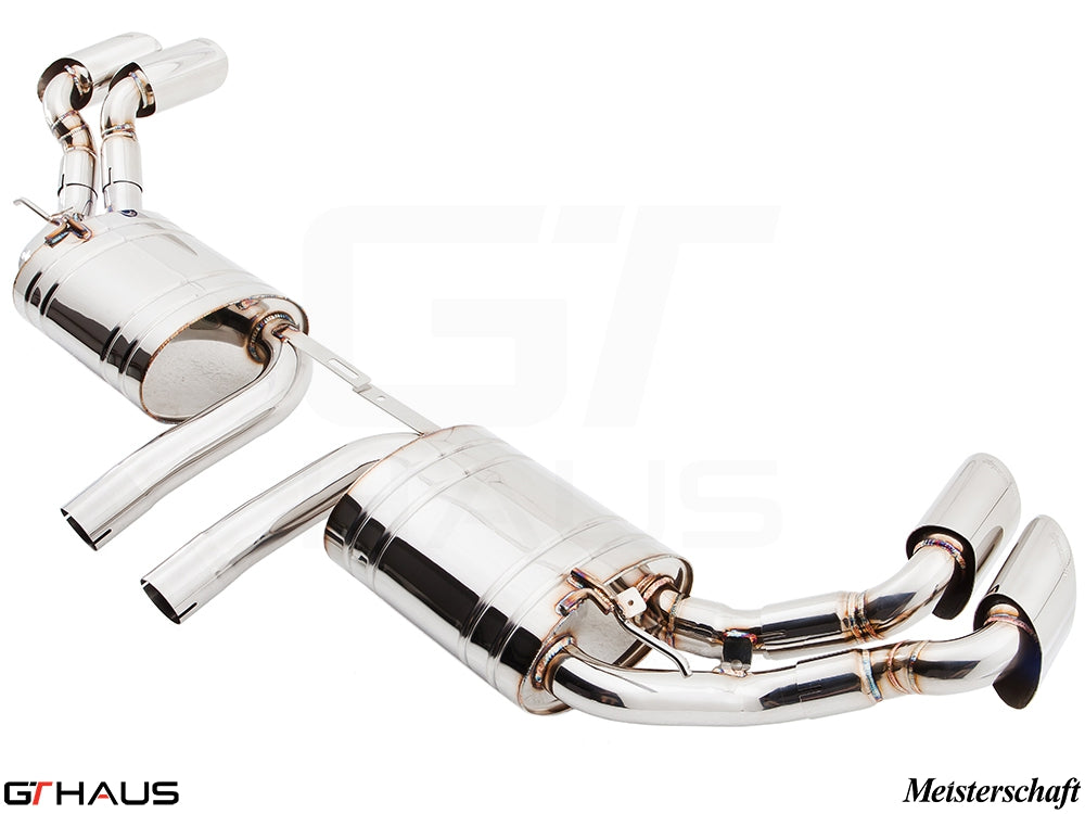 Premium Meisterschaft exhaust system for BMW E71 X6 SAV Sport 3.5i, featuring polished stainless steel construction.