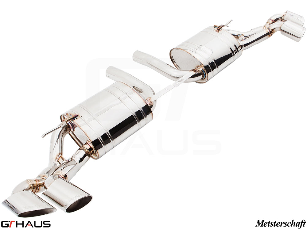 Premium exhaust system for BMW E71 X6 SAV Sport 3.5i, featuring polished stainless steel and dual tips.