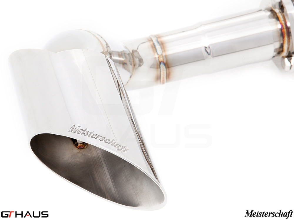 Premium Meisterschaft exhaust tip for BMW E71 X6 SAV Sport 3.5i, featuring polished stainless steel and precision design.