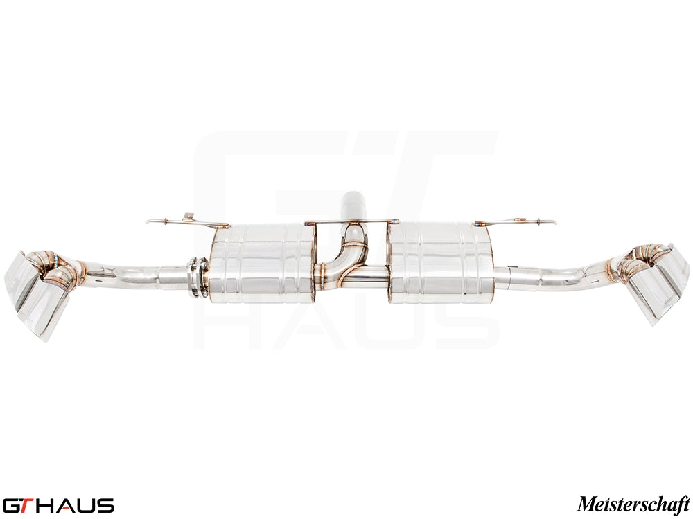 Premium exhaust system for BMW E71 X6 SAV Sport 3.5i, featuring polished stainless steel and dual tips for enhanced performance.