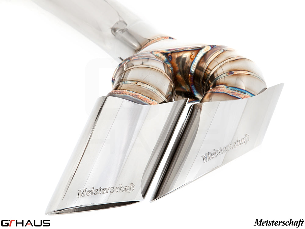 Premium Meisterschaft exhaust tip for BMW E71 X6 SAV Sport 3.5i, showcasing high-quality stainless steel craftsmanship.