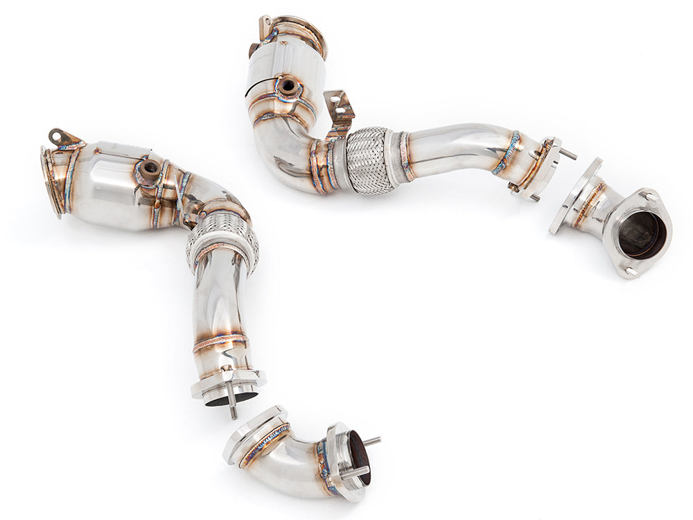 Premium down pipes for BMW E71 X6 SAV Sport 2008-2014, featuring 400CEL sport cats for enhanced performance.