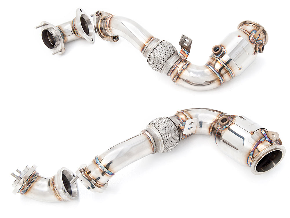 High-performance down pipes for BMW E71 X6 SAV Sport 2008-2014, featuring 400CEL sport cats for enhanced exhaust flow.