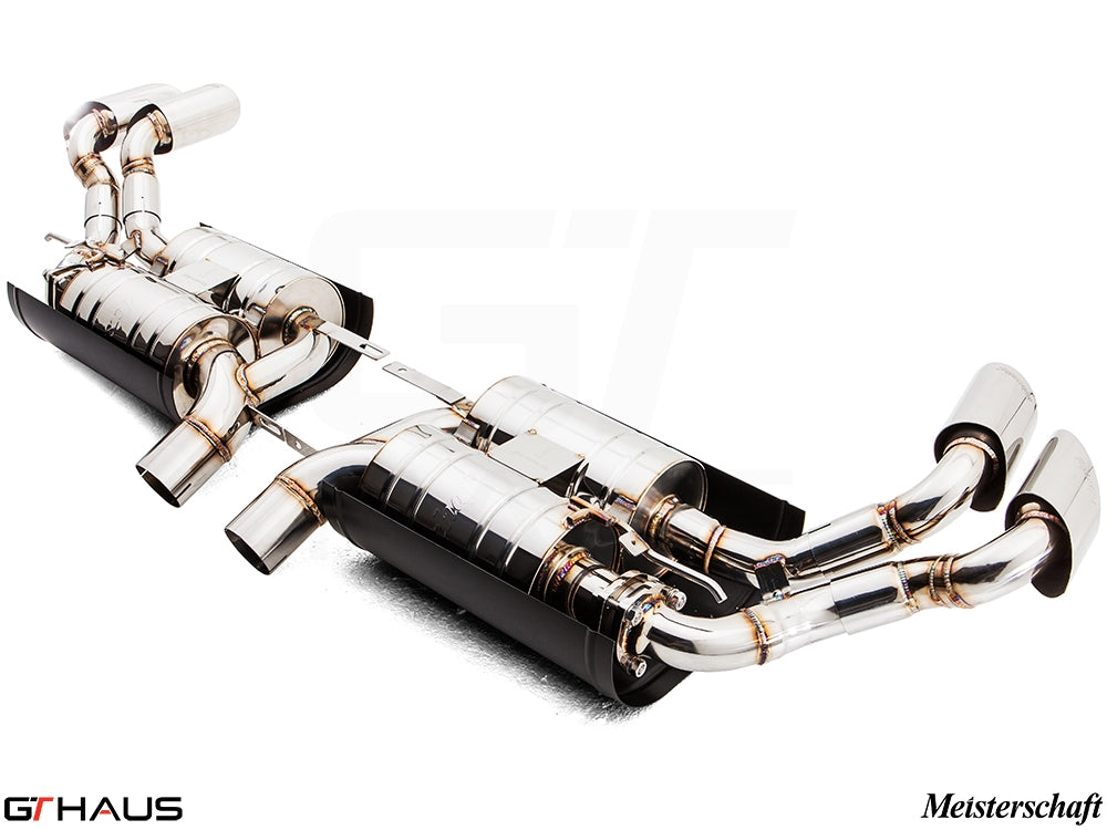 Premium Meisterschaft exhaust system for BMW E71 X6 SAV Sport 5.0i, featuring polished stainless steel and dual tips.