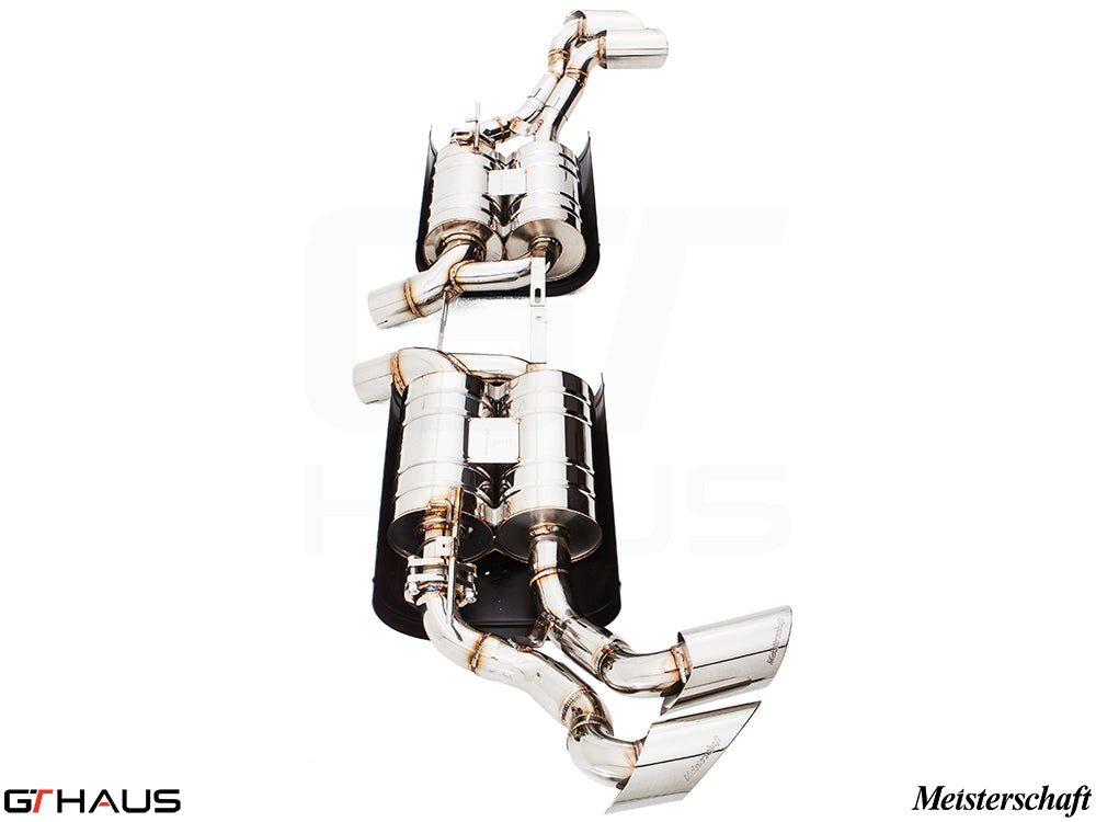 Premium exhaust system for BMW E71 X6 SAV Sport 5.0i, featuring polished stainless steel construction and dual tips.