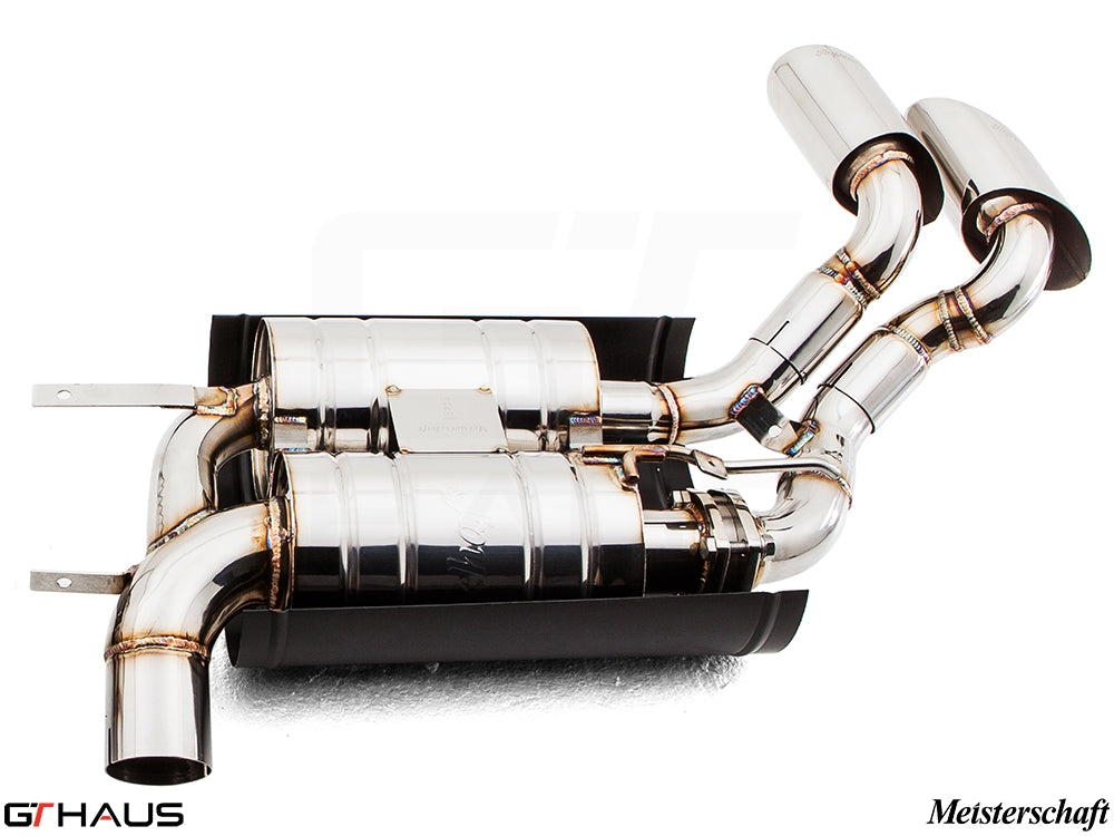 Premium Meisterschaft exhaust system for BMW E71 X6 SAV Sport 5.0i, featuring polished stainless steel construction.