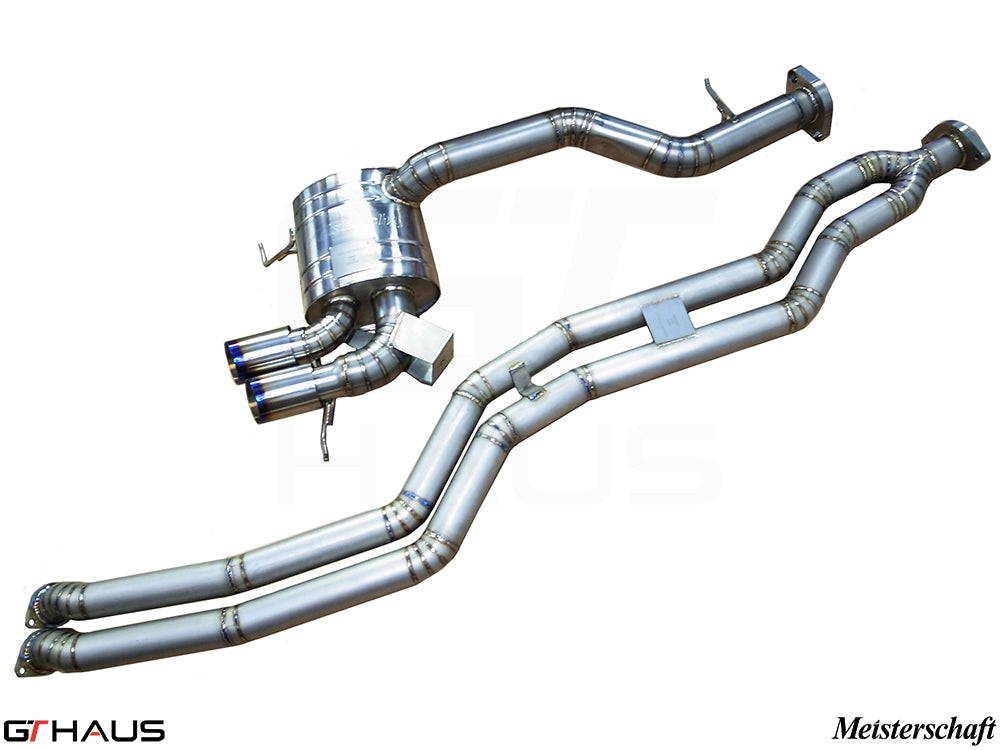 Premium exhaust system for BMW E82/88 1 Series 135i (2008-2013), featuring stainless steel construction and dual tips.